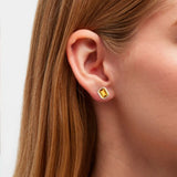 Manhattan Emerald-Cut Citrine Bezel Set Stud Earrings