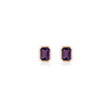 Manhattan Emerald-Cut Amethyst Bezel Set Stud Earrings