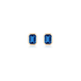 Manhattan Emerald-Cut London Blue Topaz Bezel Set Stud Earrings