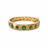 Green Emerald Flush Set Starburst Satin Finish Bangle Bracelet