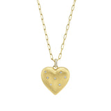 Scattered Diamond Brushed Satin Heart Paperclip Necklace