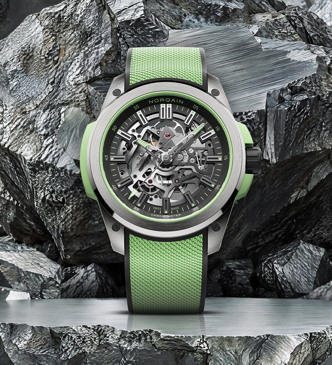 NORQAIN Wild ONE Skeleton 42mm Titanium Mint N300026T01B01R02