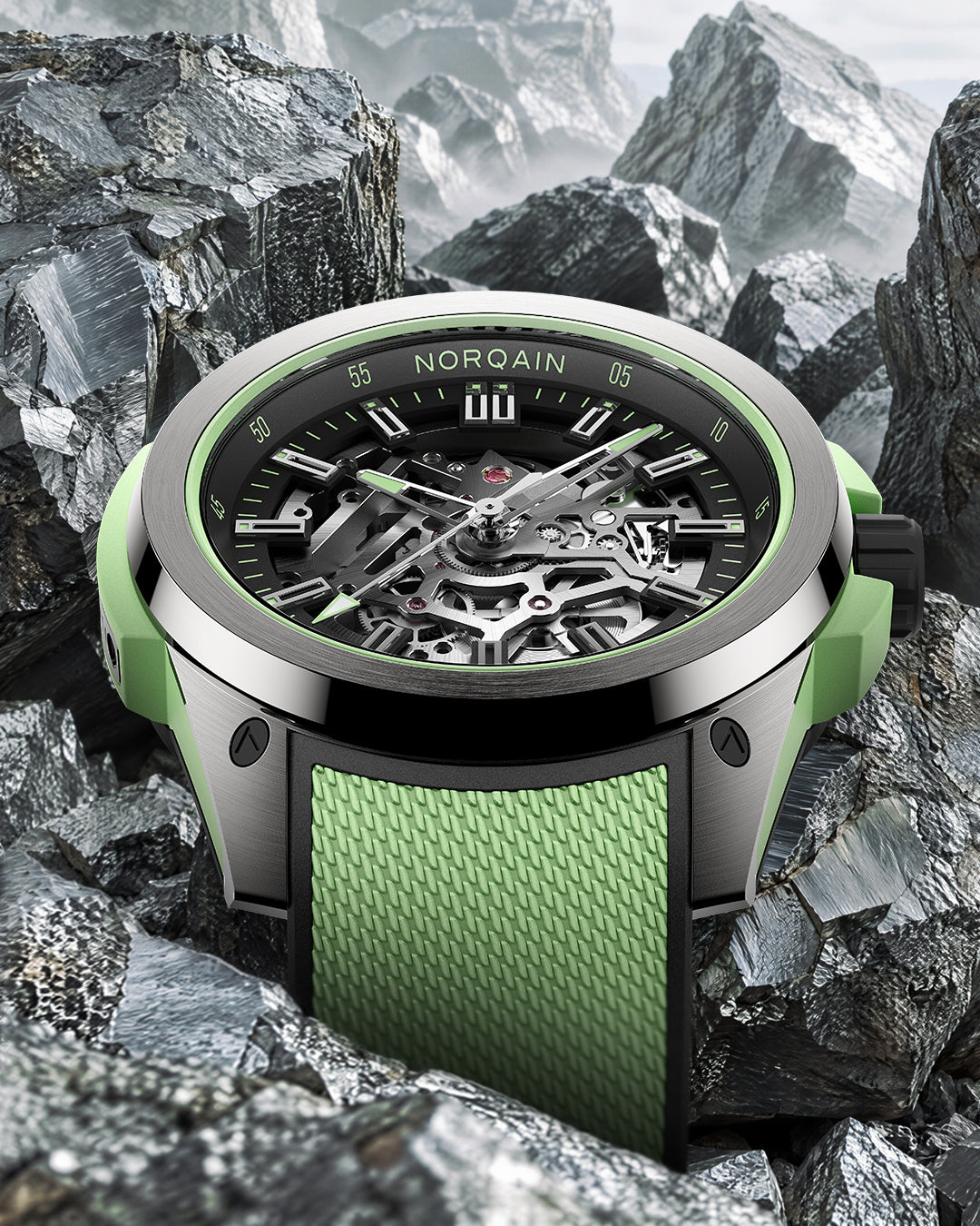NORQAIN Wild ONE Skeleton 42mm Titanium Mint N300026T01B01R02