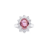 Pink Sapphire and Diamond Halo Ring in Platinum