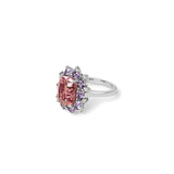 Pink Tourmaline With Purple Sapphire & Diamond Halo Ring