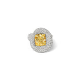 Cushion-Cut Yellow Diamond Ring with Sculpted Pavé Halo