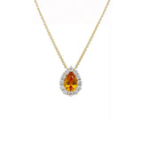 Orange Pear Shaped Sapphire & Diamond Pendant Necklace
