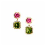 Peridot & Tourmaline Cushion Earrings