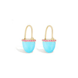 Found Cap Turquoise & Pink Sapphire Huggie Earrings