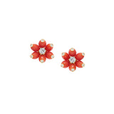 Carved Coral Cactus Flower Stud Earrings