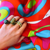 Emerald, Green Diamond, & Ruby Frog Ring