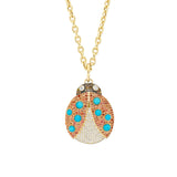 Orange Sapphire, Diamond, & Turquoise Ladybug Necklace