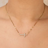 Sideway Diamond Cross Necklace