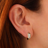 Diamond Baguette Ribbed Hoop Earrings