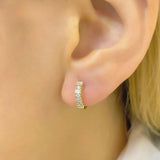 Alternating Round & Baguette Diamond Huggie Earrings