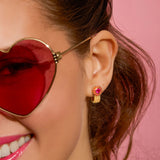 Pink & Orange Sapphire Found Halo Huggie Earrings