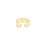 Found Rainbow Moonstone & Diamond Ribbed Open Ring