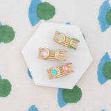 Found Rainbow Moonstone & Diamond Ribbed Open Ring
