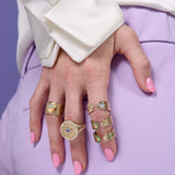 Found Rainbow Moonstone & Diamond Ribbed Open Ring