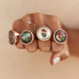 Red Mushroom Round Mother of Pearl & Diamond Signet Ring