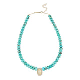 Pavé Diamond & Rectangular Opal Graduated Turquoise Beaded Necklace