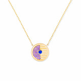 Found Small Sapphire and Amethyst Disk Pendant Necklace