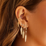 Diamond + Pavé Feather Drop Stud Earring (Single)