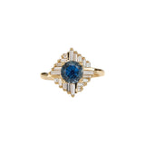 Teal Sapphire "Oasis" Engagement ring with Geometric Baguette Diamonds