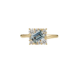 Tilted Sky Blue Sapphire with Diamond Frame Engagement Ring
