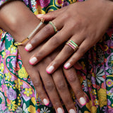 Emerald Spark Side Stone Etched Ring