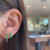 Mini Shared Prong Round Green Emerald Huggies