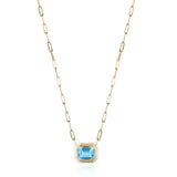 Manhattan Emerald-Cut Blue Topaz Paperclip Necklace