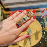 Gold and Diamond Sun Ray Signet Ring with Lapis