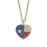 Blue Sapphire, Ruby, & White Diamond Texas Flag Heart Necklace