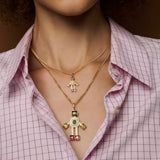 Disco Emerald & Tourmaline Robot Maxi Charm Necklace