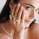 Step Cut Marquise Diamond Bypass Wave Ring