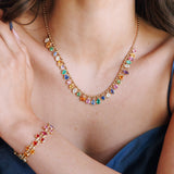 Mixed Shape Multi Color Stone Dangle Necklace