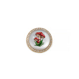 Red Mushroom Round Mother of Pearl & Diamond Signet Ring