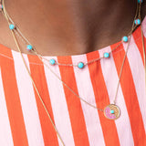 Found Small Turquoise and Sapphire Disk Pendant Necklace
