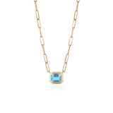 Manhattan Emerald-Cut Blue Topaz Paperclip Necklace