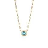 Manhattan Emerald-Cut Aquamarine Paperclip Necklace