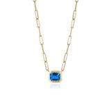 Manhattan Emerald-Cut London Blue Topaz Paperclip Necklace