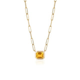 Manhattan Emerald-Cut Citrine Paperclip Necklace