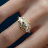 Reflective Dome Ring with Ten Triangle Cut Diamonds