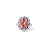 Pink Tourmaline With Purple Sapphire & Diamond Halo Ring