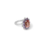 Pink Tourmaline With Purple Sapphire & Diamond Halo Ring