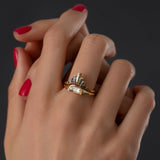 Solitaire Diamond Engagement Ring with Step Cut Half Moon Diamond