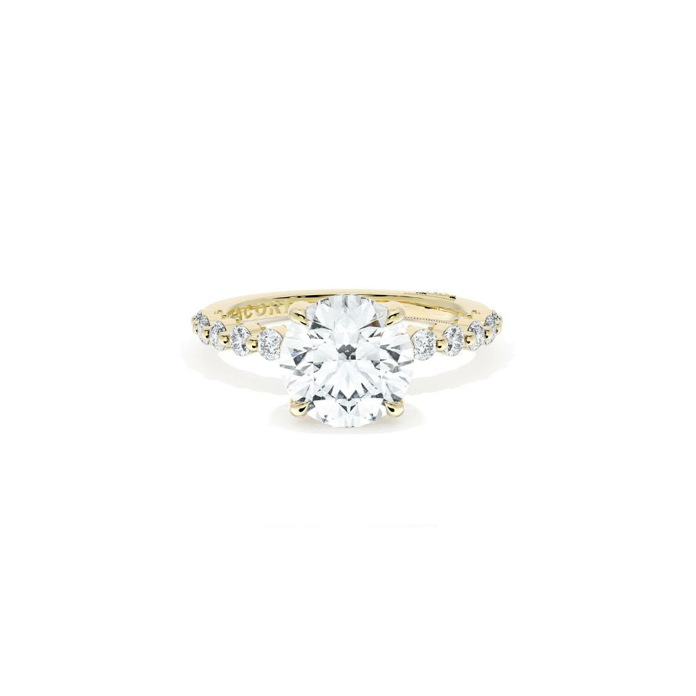 Sculpted Crescent Solitaire Engagement Ring with Round Diamond Band