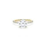 Sculpted Crescent Solitaire Engagement Ring with Round Diamond Band
