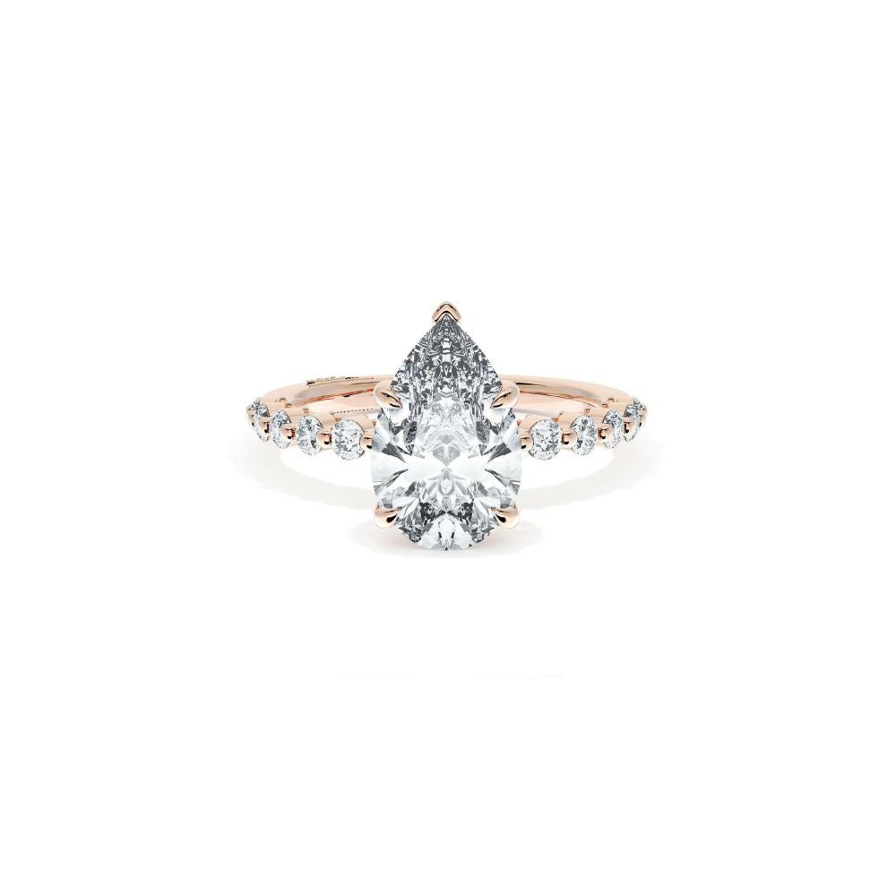 Sculpted Crescent Solitaire Engagement Ring with Round Diamond Band